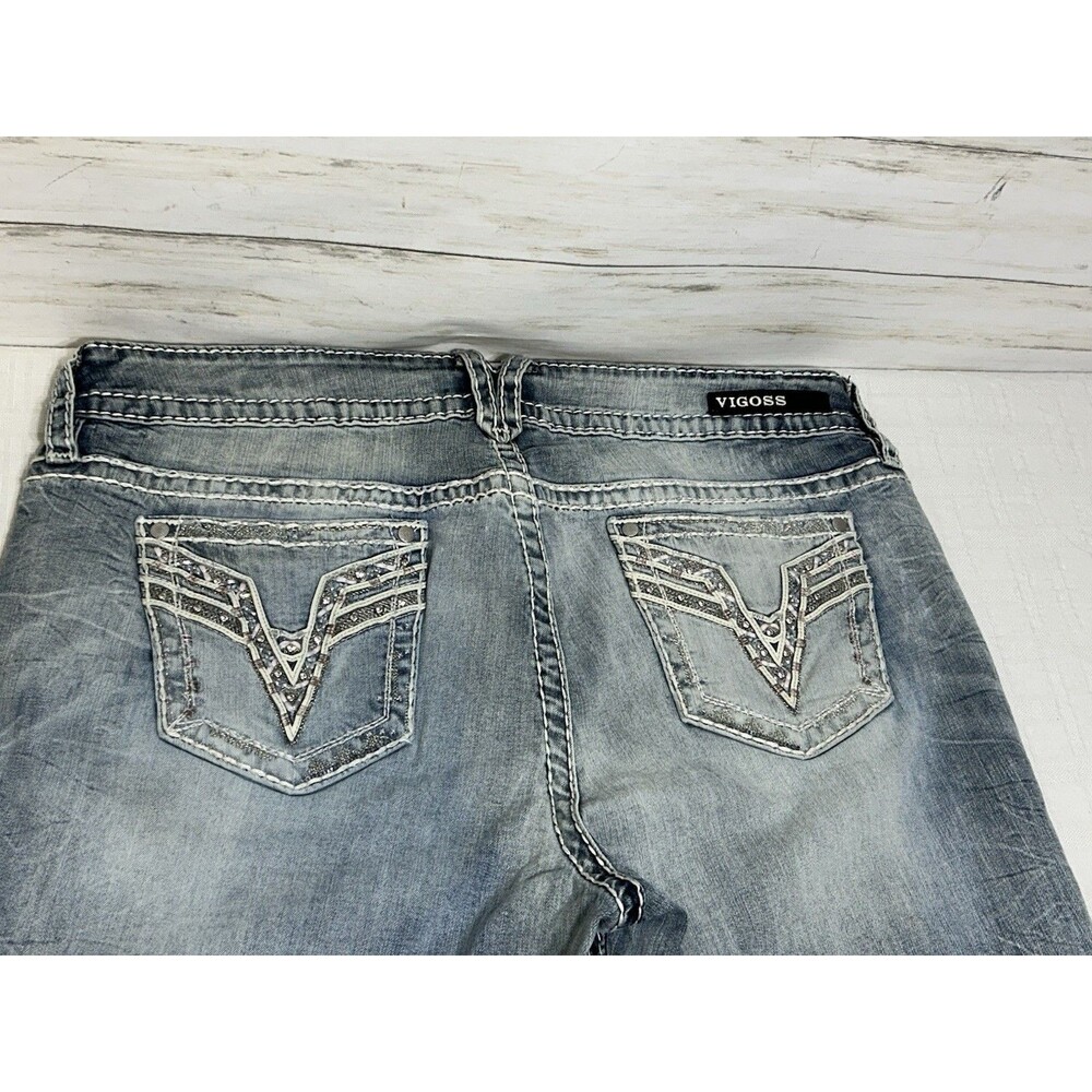 SWEET! Vigoss Chelsea Capri Denim Jeans Size 18 x 21 Thick Stitch Jewels Stretch
